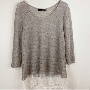 Casual Express | Lace Trimmed Metallic Top Sz M